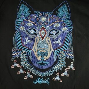 Pepeton Mexico Wolf Graphic T Shirt Black Mandala Mosaic XL